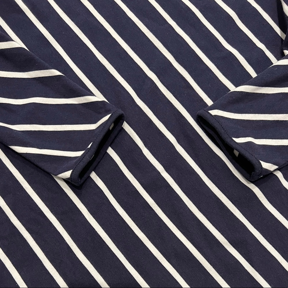 Duffield Lane Diagonal Stripe Long Sleeve A-Line Shift Dress Navy Blue White XS - Picture 4 of 10